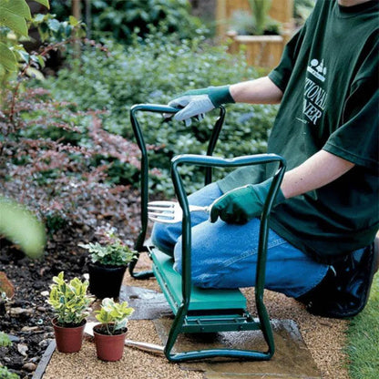 Mandotos Comfort Gardener Kneeler and Garden Stool with ergonomic foldable design for kneeling and back support in the garden.