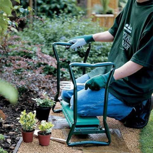 Mandotos Comfort Gardener Kneeler and Garden Stool with ergonomic foldable design for kneeling and back support in the garden.