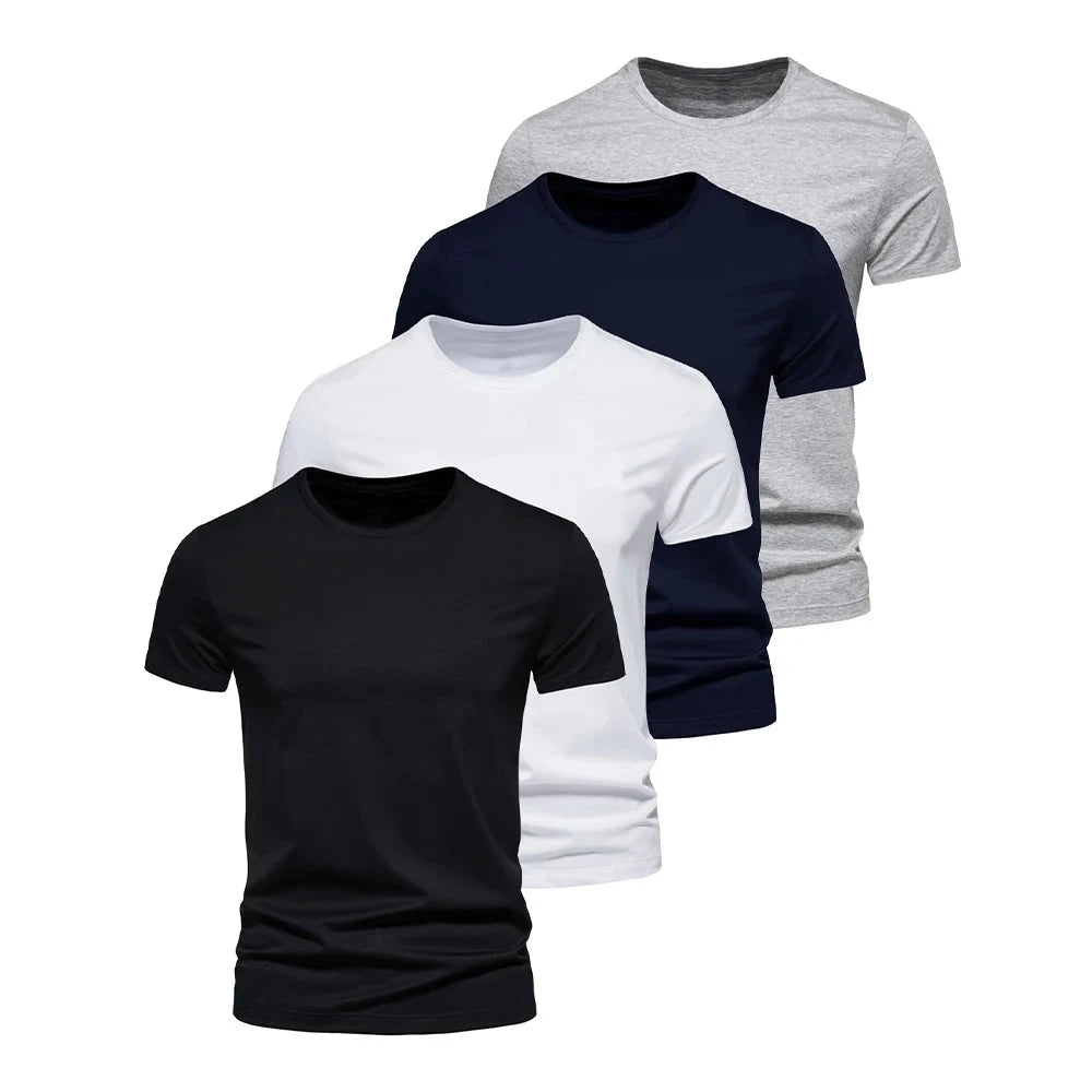 Set of five Mandotos cotton T-shirts with short sleeves, O-neck, casual, oversize fit for men and women, in various colors.