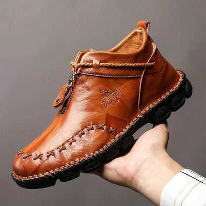 Mandotos men's cowhide leather boots with cushioned insole, rugged sole, durable construction, ideal for all-day comfort.