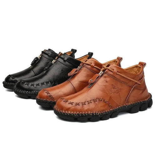 Mandotos men's cowhide leather boots with cushioned insoles, rugged sole, durable construction, designed for all-day comfort.
