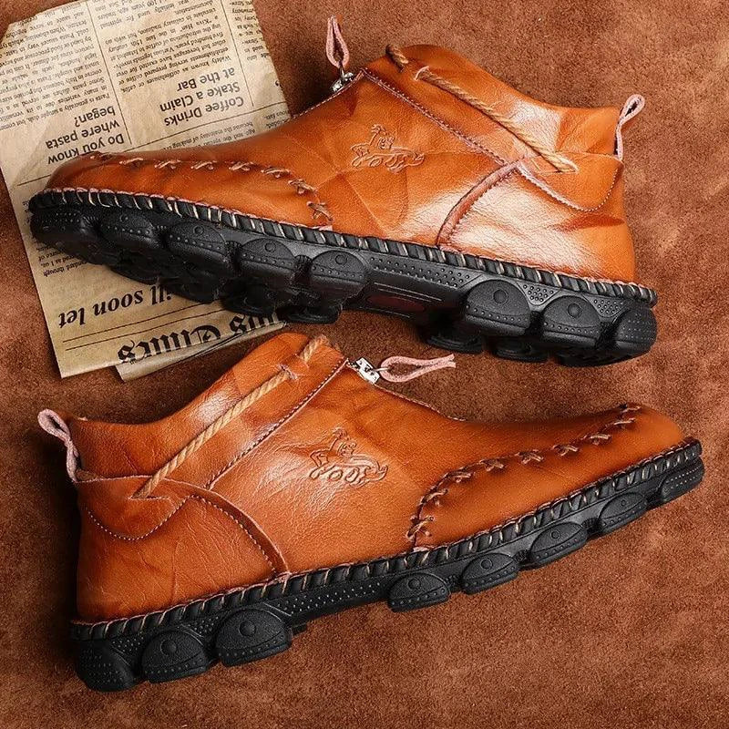 Mandotos men's cowhide leather boots with cushioned insole, rugged sole, durable construction, ideal for all-day comfort.