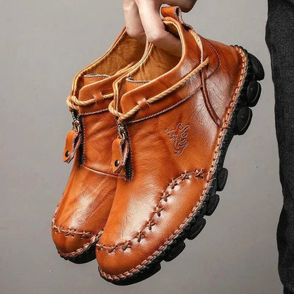Mandotos men's cowhide leather boots with cushioned insole, rugged sole, durable construction, ideal for all-day comfort.