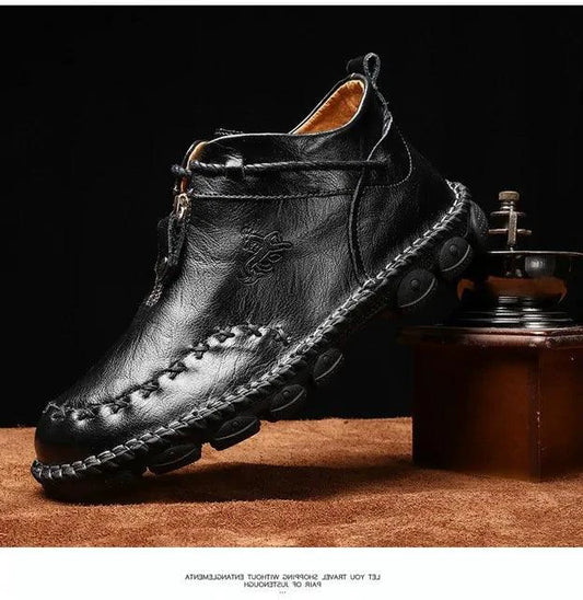 Mandotos men's cowhide leather boots with cushioned insole, rugged sole, durable construction, ideal for all-day comfort and rugged wear.