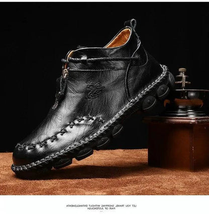 Mandotos men's cowhide leather boots with cushioned insole, rugged sole, durable construction, ideal for all-day comfort and rugged wear.