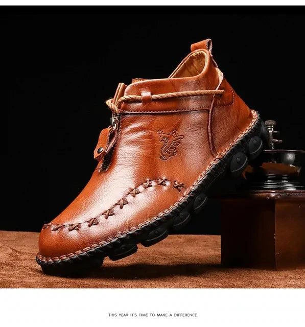 Mandotos men's cowhide leather boots with cushioned insole, rugged sole, and durable construction for all-day comfort.