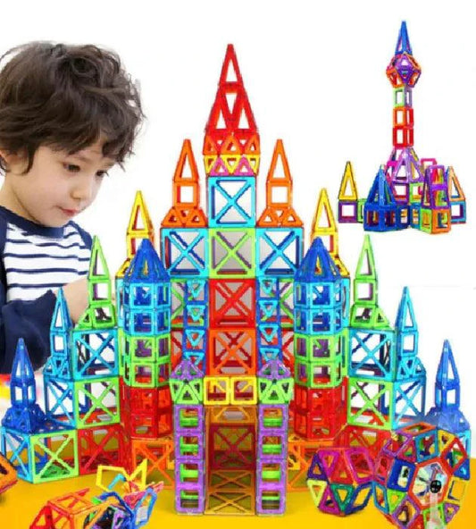 Mandotos Creative Magnet Constructors magnetic building blocks set for STEM learning, featuring colorful geometric shapes and connectors.