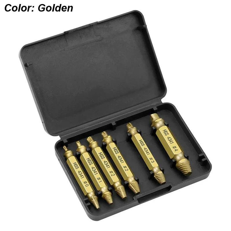 Mandotos damaged screw extractor set with 6 HSS drill bits for removing stripped or damaged screws.
