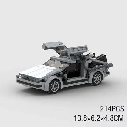 Mandotos DeLorean time travel set with 214 gray pieces, detailed model building toy for creative play and collection.