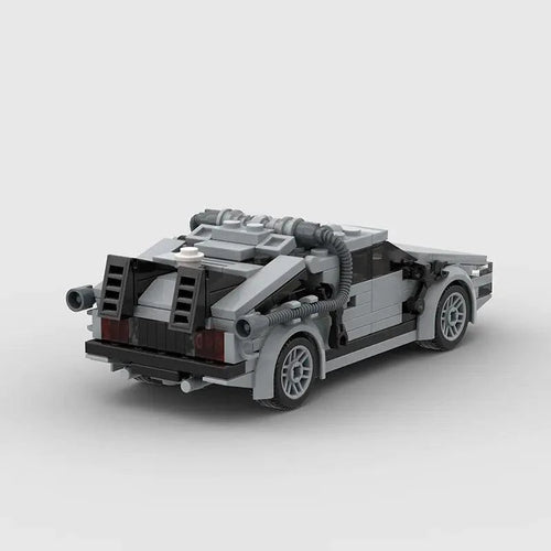 Mandotos DeLorean time travel set with 214 gray pieces, featuring detailed model parts for building a DeLorean replica.