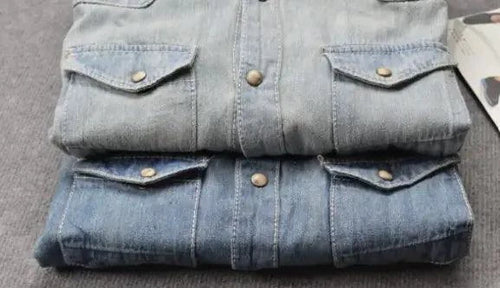 Mandotos denim long sleeve shirt with classic casual style, durable denim fabric, perfect for everyday wear in all seasons