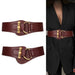 Mandotos burgundy leather women's waist cummerbund belt with gold buckle, wide stretch design for stylish fashion accessory.