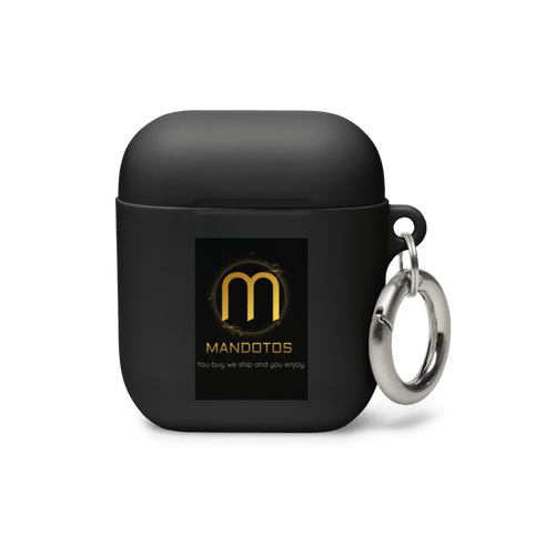 Mandotos FlexiGuard AirPods case in black with textured grip, protective cover designed for AirPods wireless earbuds.