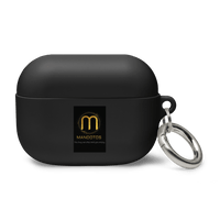 Mandotos FlexiGuard AirPods case in black with textured surface and keyring attachment for protection and easy carrying.