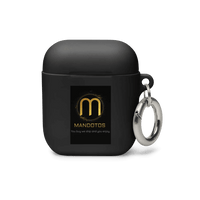 Mandotos FlexiGuard AirPods case in black with textured grip, designed for protection and style for AirPods wireless earbuds.