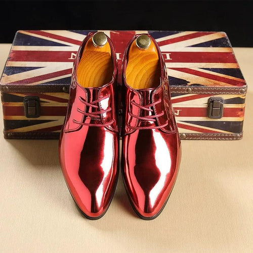 Mandotos metallic rose gold men's dress shoes with a classic formal office footwear silhouette, sleek and stylish for professional wear.