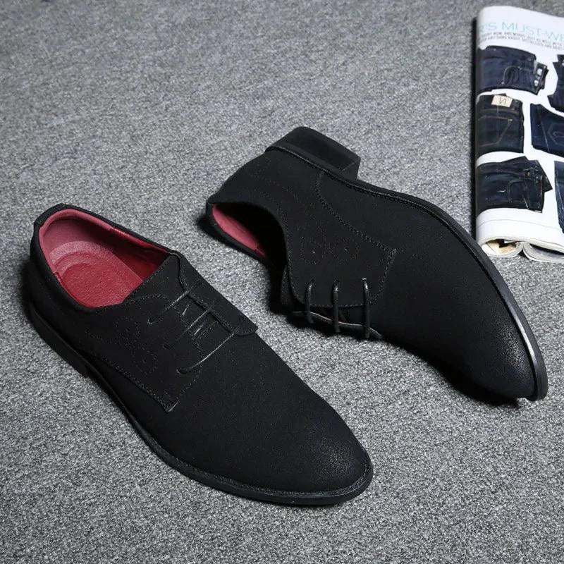 Mandotos red pointed leather shoes with sleek design and smooth finish, showcasing stylish footwear by MANDOTOS.