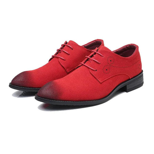 Mandotos red pointed leather shoes with sleek design and leather upper, ideal for stylish formal or casual wear.
