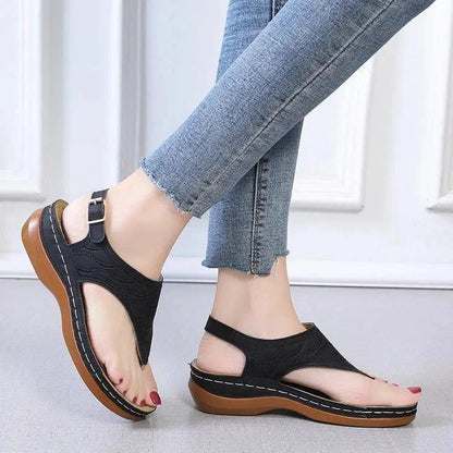 Mandotos women's wedge heel sandals with casual flip flop design, solid color, lightweight and comfortable for all-day wear