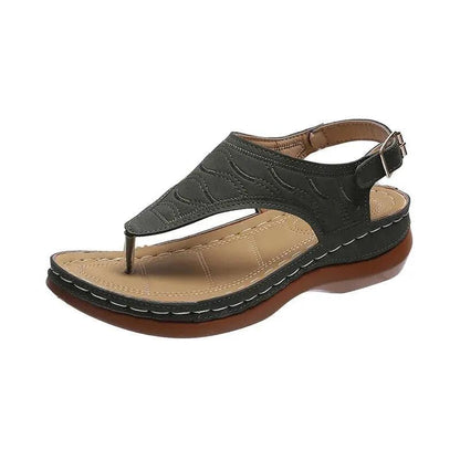 Mandotos women's wedge heel sandals with casual flip flops style, solid color, lightweight design, and comfortable all-day wear.