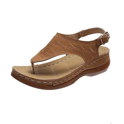 Mandotos women's wedge heel sandals with casual flip flops design, solid color, lightweight, comfortable for all-day wear.