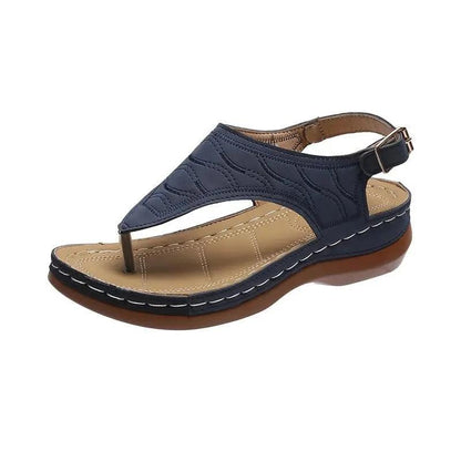 Mandotos women's wedge heel sandals with casual flip-flop style, solid color, lightweight and comfortable for all-day wear.
