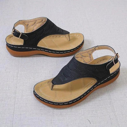 Mandotos women's wedge heel sandals with casual flip flops design, solid color, lightweight and comfortable for all-day wear
