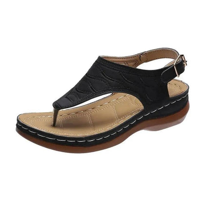 Mandotos women's wedge heel sandals with casual flip-flop style, solid color, lightweight design, and comfortable all-day wear.