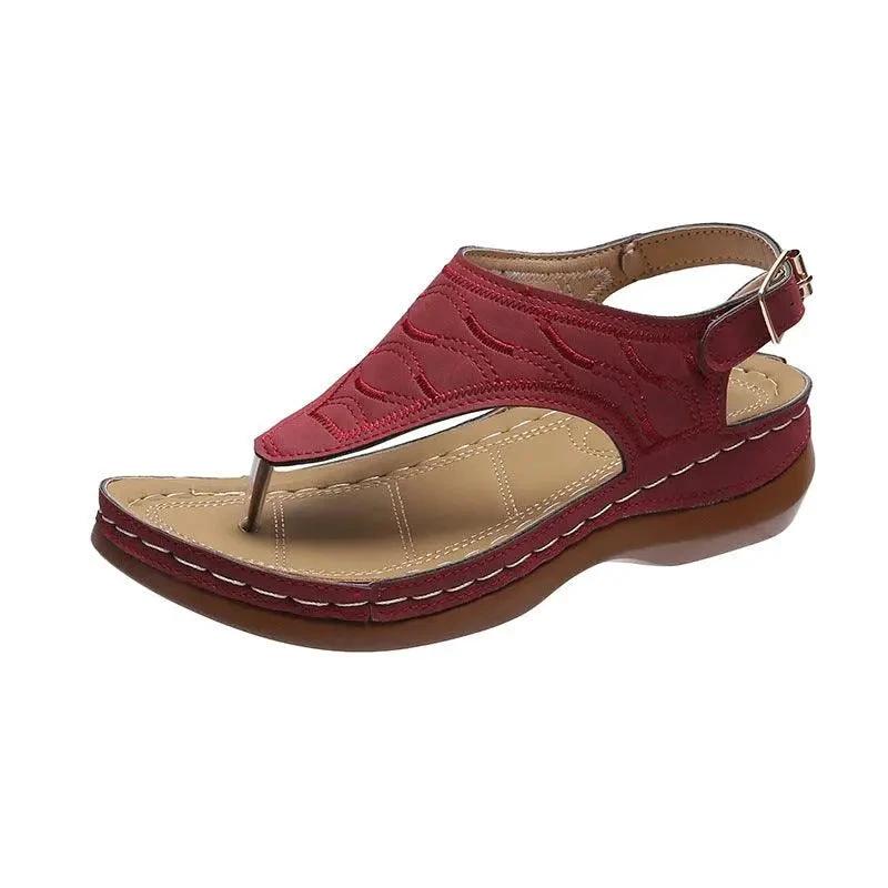 Mandotos women's wedge heel sandals with casual flip flops, solid color, lightweight design, comfortable for all-day wear.