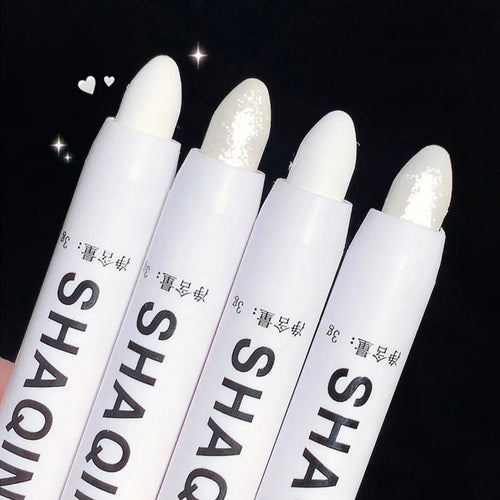 Mandotos matte eyeshadow stick featuring white eyeliner, shimmer silver highlighter pen with a cream formula, suitable for eye makeup.