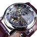 Mandotos men's mechanical watch with black dial, stainless steel case, and leather strap, showcasing classic watch design.