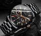 Mandotos men's fashion sport quartz watch with black dial and metal strap, stylish men's wristwatch for casual and active wear.