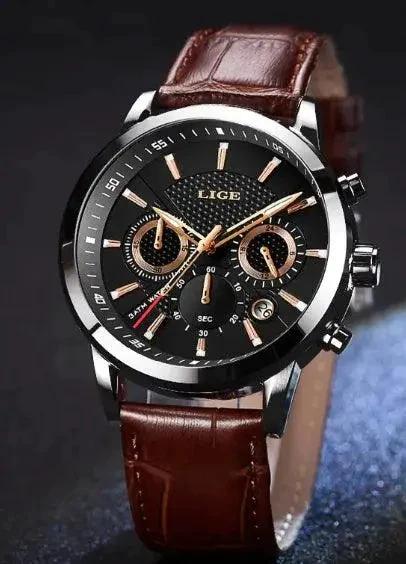 Mandotos men's fashion sport quartz watch with black dial and metal band, stylish men's wristwatch for casual and sporty wear.