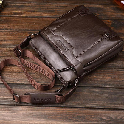 Mandotos men's messenger bag in black with adjustable shoulder strap and multiple compartments for everyday use.