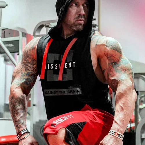 Men's breathable active hooded workout tank by MANDOTOS, featuring lightweight fabric and a comfortable fit for exercise.