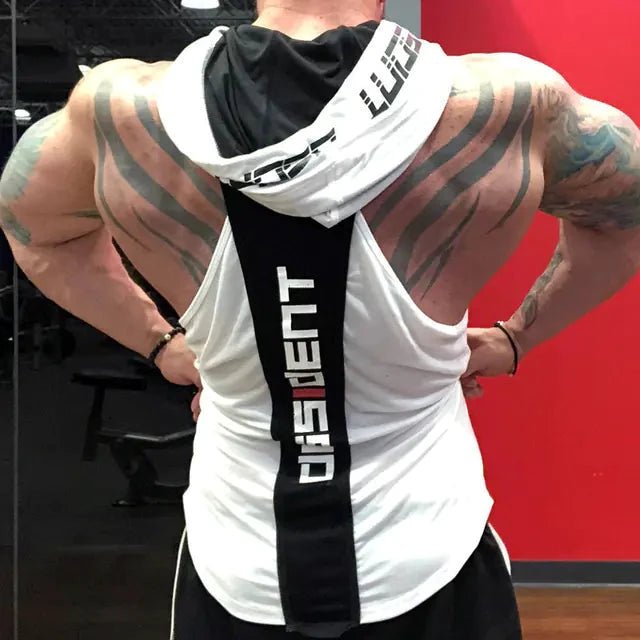 Men's breathable active hooded workout tank by MANDOTOS, featuring lightweight fabric and a comfortable fit for exercise.