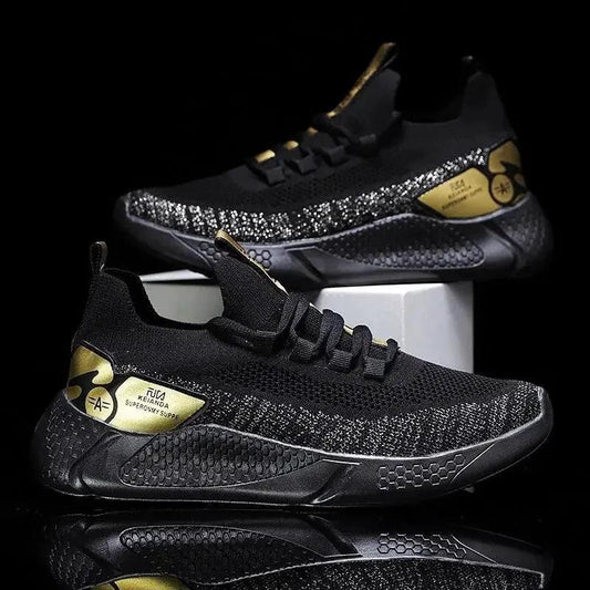 Mandotos men's athletic trainer shoes with black and white design, breathable mesh upper, and cushioned sole for active sports.
