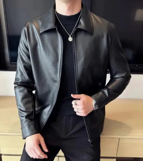 Men's autumn-winter leather sports jacket by MANDOTOS, featuring a stylish design and durable material for cold weather wear.