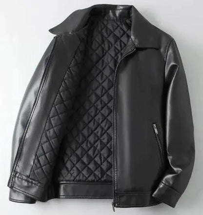 Men's autumn-winter leather sports jacket by MANDOTOS, featuring a stylish design with a front zipper and multiple pockets.