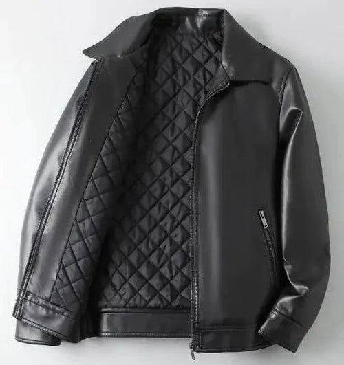 Men's autumn-winter leather sports jacket by MANDOTOS, featuring a stylish design with a front zipper and multiple pockets.