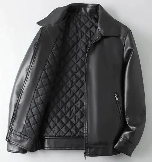 Men's autumn-winter leather sports jacket by MANDOTOS, featuring a stylish design with a front zipper and multiple pockets.