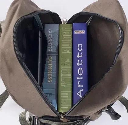 Mandotos men's canvas backpack with multiple compartments, ideal for students and everyday use.