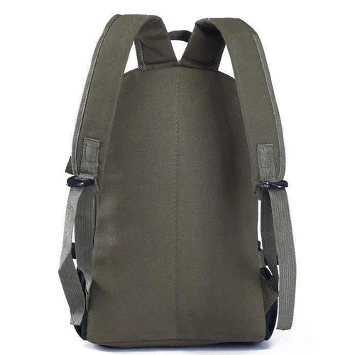 Mandotos men's canvas backpack with multiple compartments, ideal for students and daily use, featuring adjustable straps and a top handle.