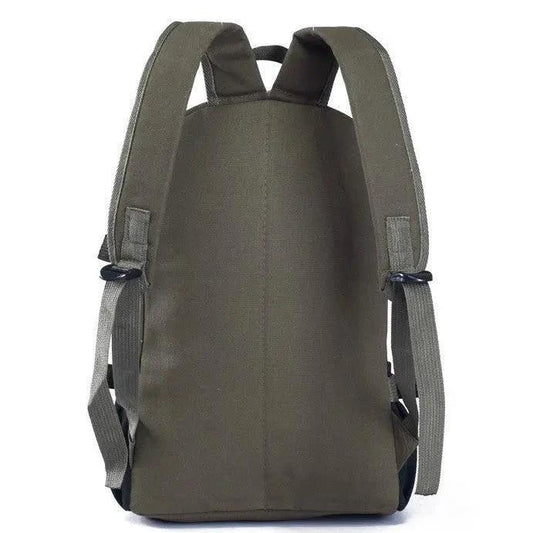 Mandotos men's canvas backpack with multiple compartments, ideal for students and daily use, featuring adjustable straps and a top handle.