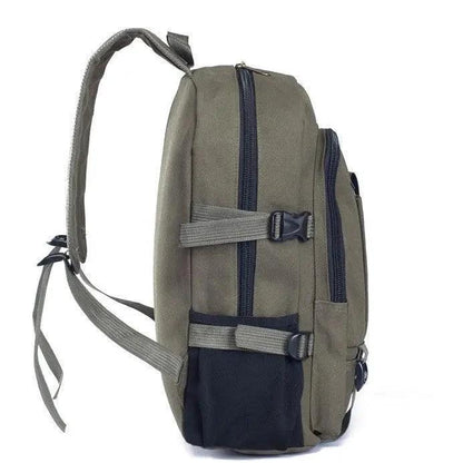 Mandotos men's canvas backpack with multiple compartments, ideal for students and casual use, featuring adjustable straps and durable design.