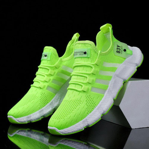 Men's breathable mesh sports shoes by MANDOTOS with flying weave upper, lightweight and comfortable for active wear.