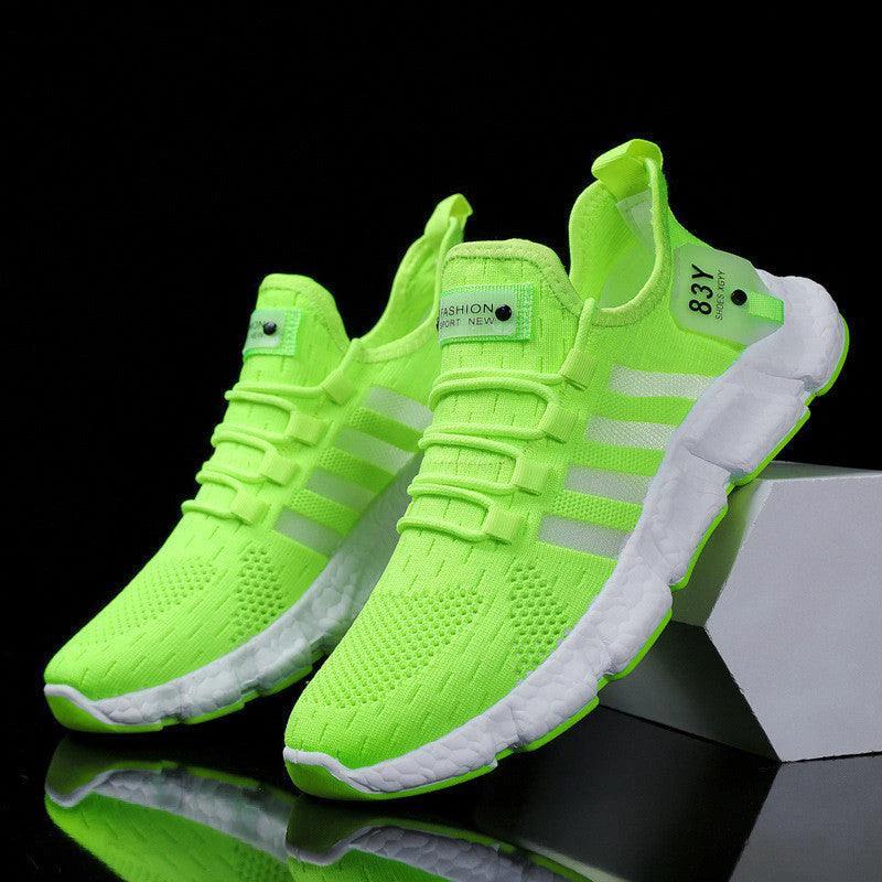 Men's breathable mesh sports shoes by MANDOTOS with flying weave upper, lightweight and comfortable for active wear.