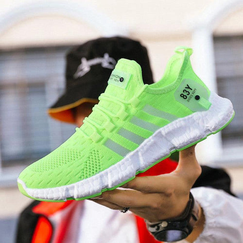 Mandotos men's breathable mesh sports shoes with flying weave upper, lightweight athletic footwear for active wear.