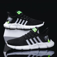 Men's breathable mesh sports shoes with flying weave upper by MANDOTOS, showcasing lightweight design and athletic style.