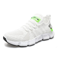 Men's breathable mesh sports shoes with flying weave upper by MANDOTOS, showing lightweight design and athletic style.